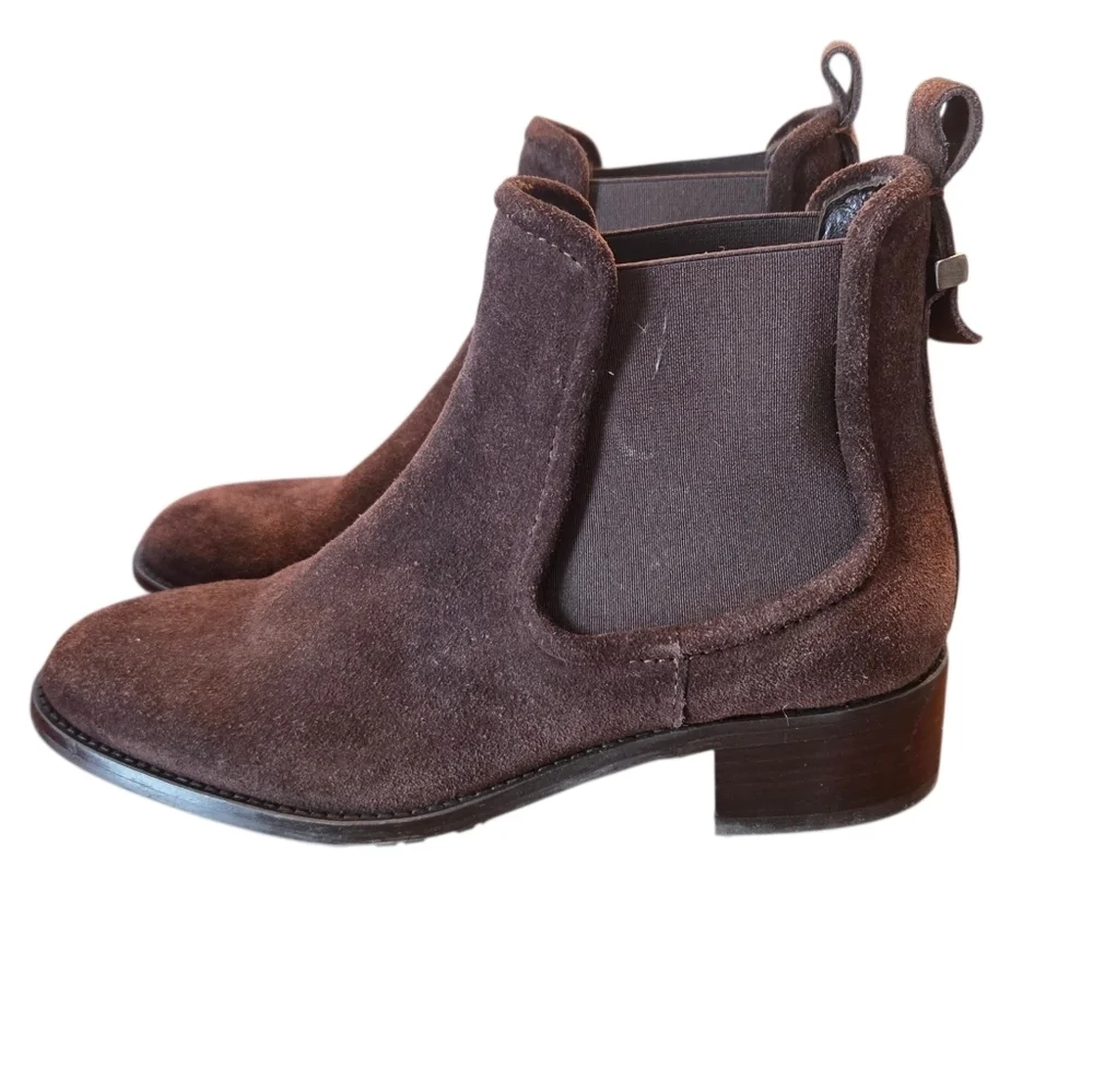 Aquatalia Oliviera Weatherproof Suede Pull-On Booties Boots Brown Size 5